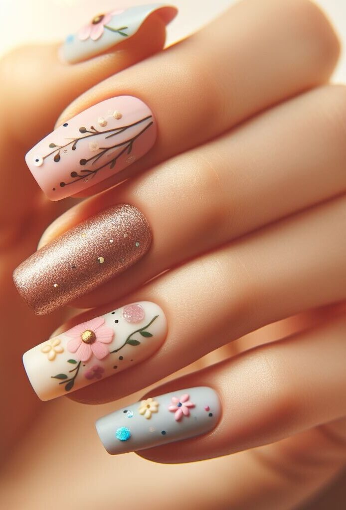 Watercolor whimsy! Create a soft and dreamy look with beautiful watercolor floral nail art designs featuring soft washes of color and delicate floral motifs.