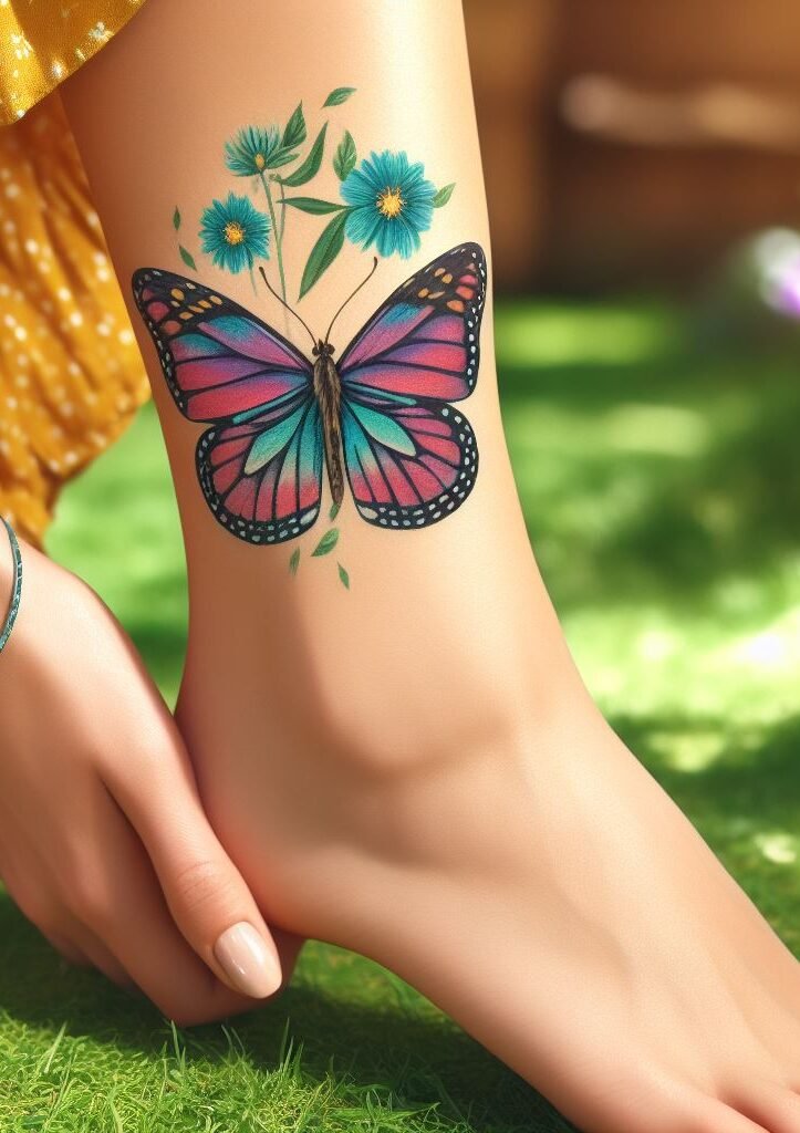 Channel your inner monarch with a bold black and orange butterfly tattoo! This striking design for your foot is a symbol of resilience and rebirth.