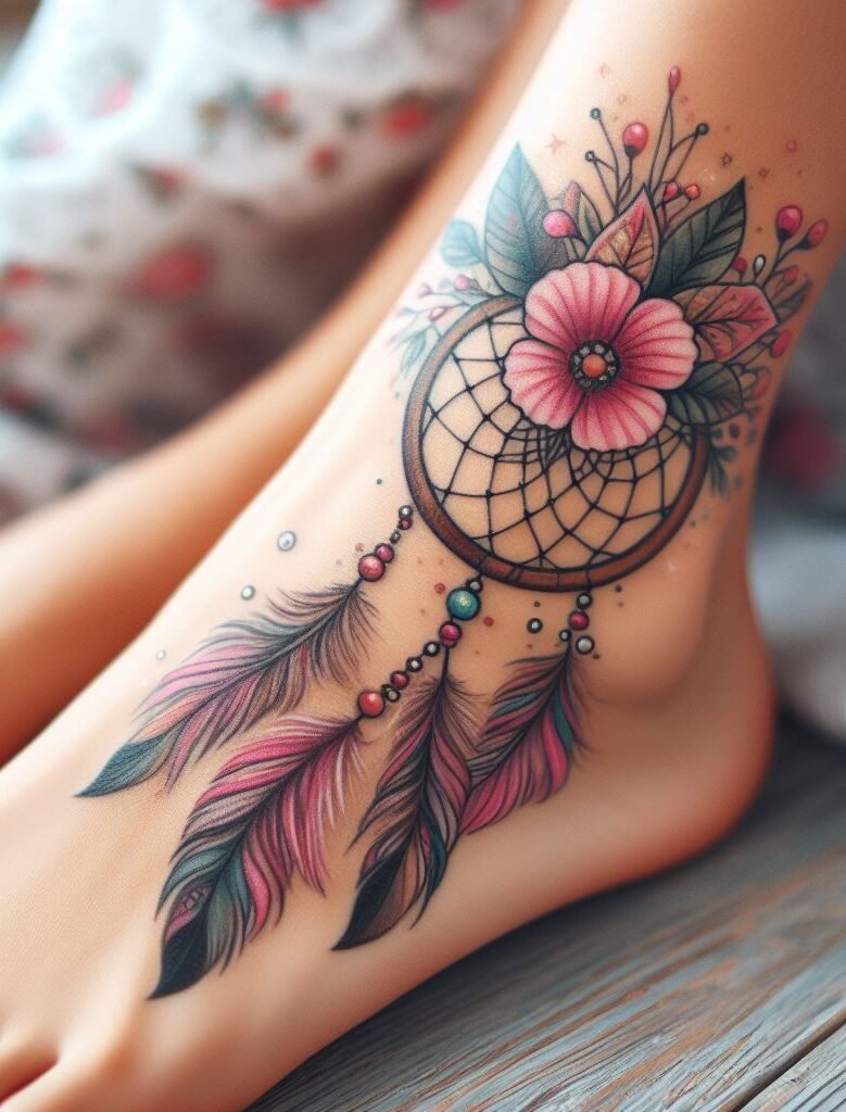 For the minimalists, a simple dreamcatcher outline with a single feather on your foot is a beautiful reminder to filter out negativity and embrace positive dreams.