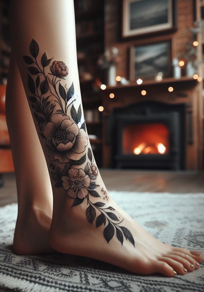 Bold and beautiful, a peony in full bloom adorning your foot symbolizes prosperity and good fortune. This stunning design is sure to turn heads.