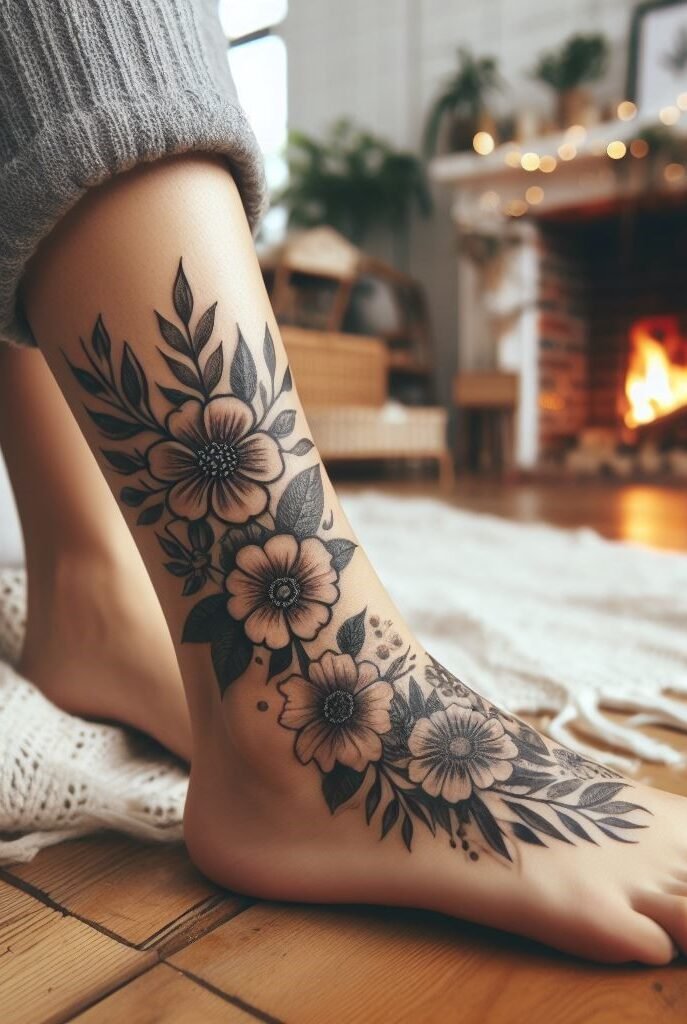 Minimalist yet meaningful, a single forget-me-not on your foot is a beautiful reminder of love and loyalty. This delicate design is perfect for those who cherish lasting connections.