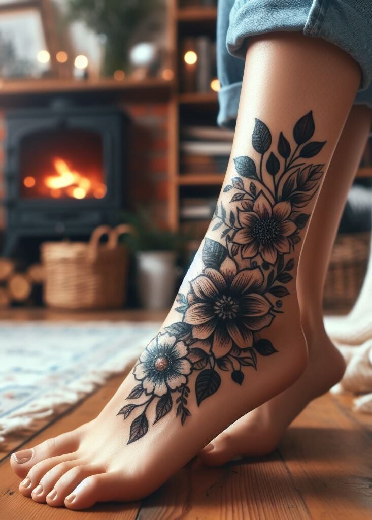 For the history buffs, a delicate rose with thorns on your foot whispers of passion, love, and the complexities of life. This timeless design is full of symbolism.