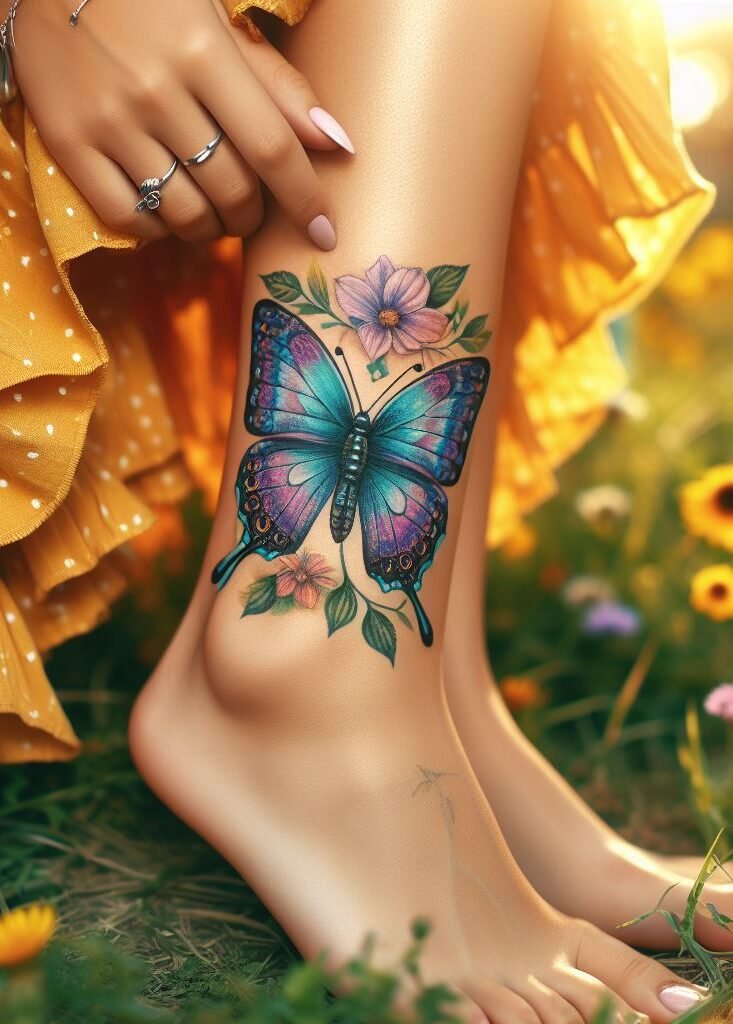 Let vibrant butterfly wings grace your ankles! These colorful foot tattoos are a stunning way to express your unique personality and love for nature.