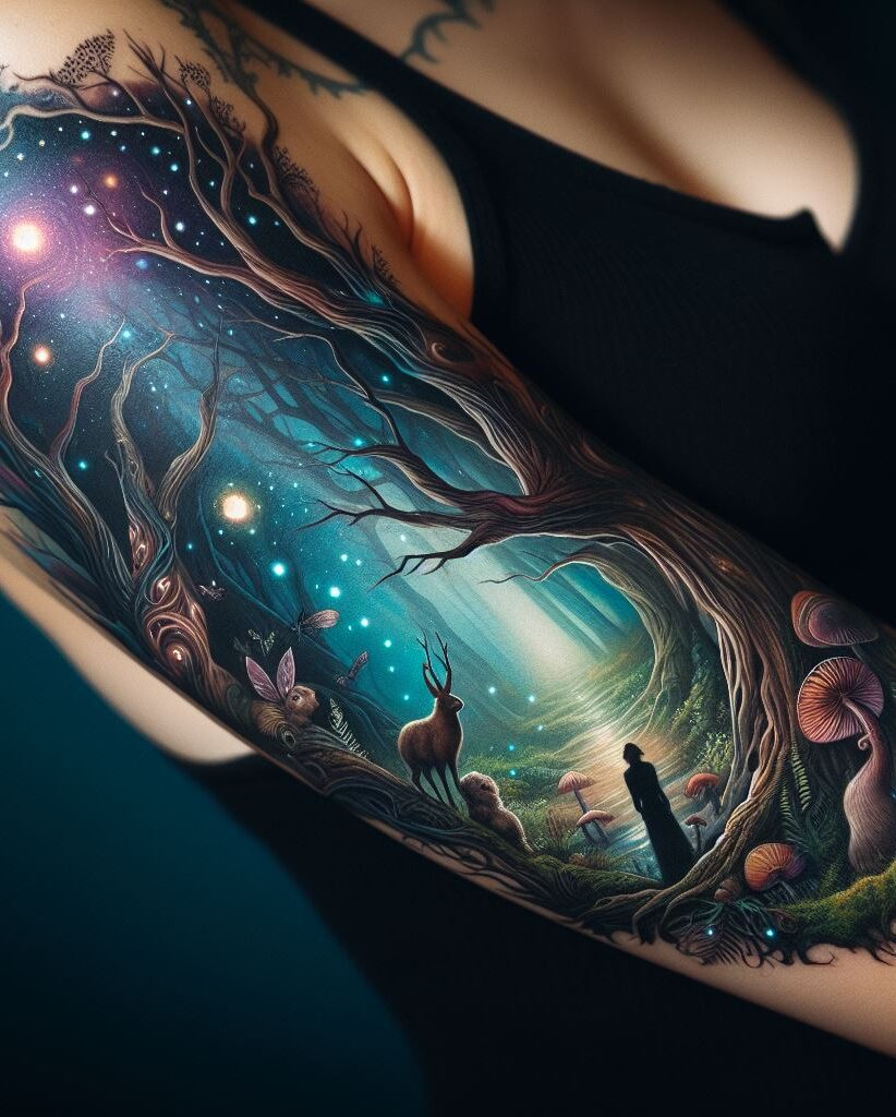 Get lost in the magic! Explore enchanting forest hand tattoo ideas featuring whimsical creatures & mystical elements. #handtattoos #magictattoos #tattoos #pocoko #tattooideas #womentattoos #girltattoos #fantasytattoos