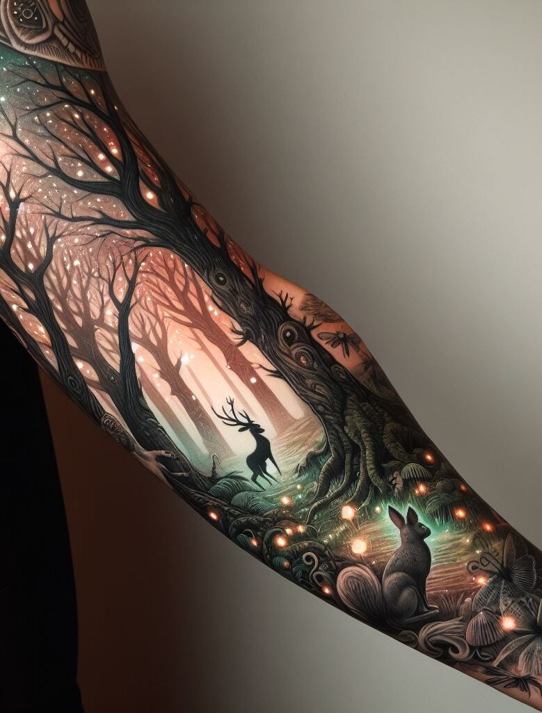 A touch of whimsy! Find the perfect enchanting forest hand tattoo that combines delicate florals with mystical woodland creatures. #handtattoos #forestattoos #tattoos #pocoko #tattooideas #womentattoos #girltattoos #fairytaleart