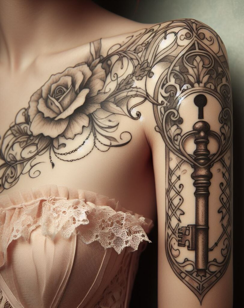 Keys to your heart or a symbol of mystery? Vintage lock and key tattoos offer endless meaning. Find yours here! #tattoos #pocoko #tattooideas #lockandkeytattoos