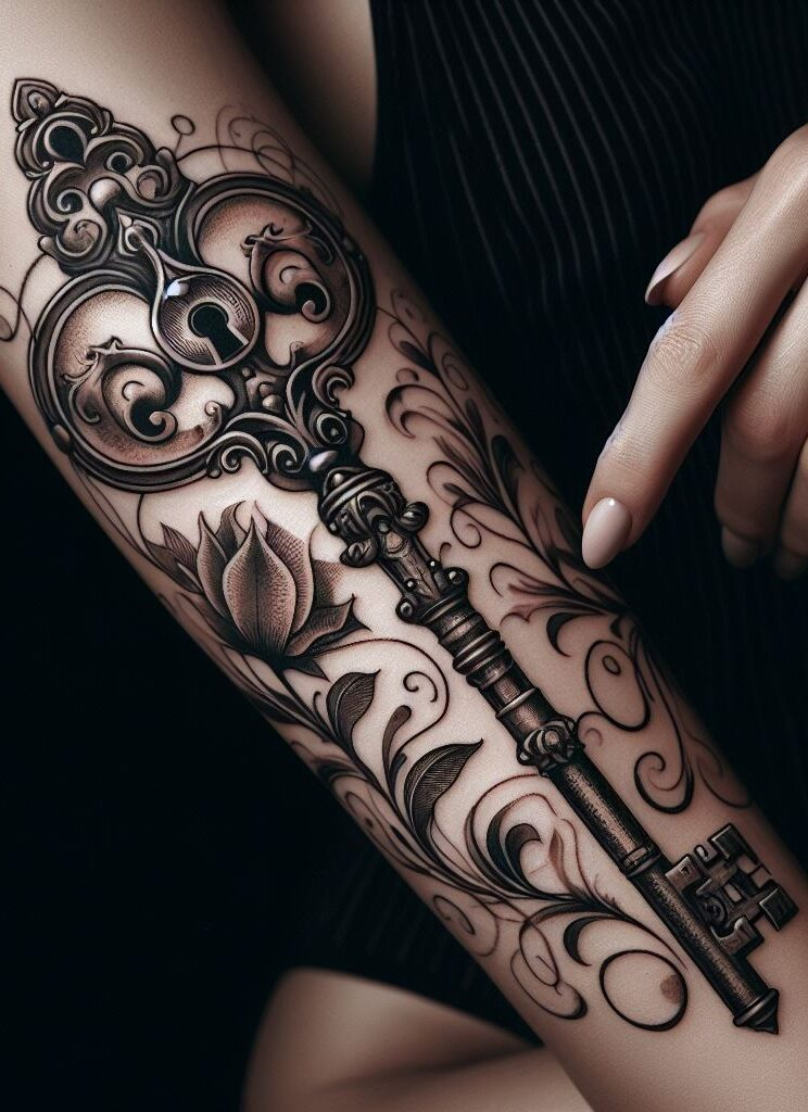 Get inked in history! Explore the intricate details of vintage lock and key tattoos for a unique story. #tattoos #pocoko #tattooideas #lockandkeytattoos