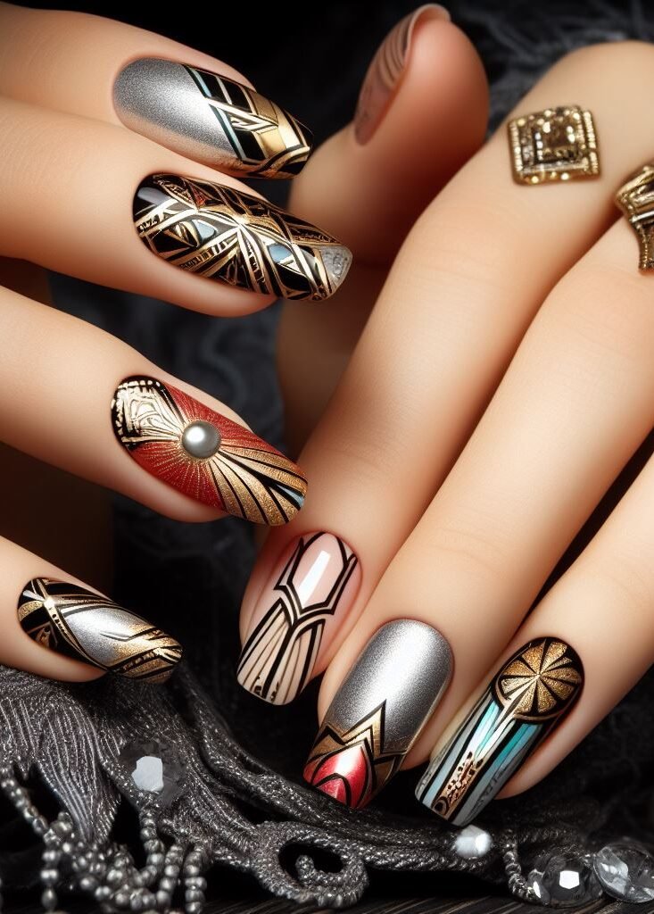 Shine bright like a diamond! ✨ Metallic geometric nail art offers a modern and glamorous twist. Sharp lines, bold shapes, and a touch of shimmer create a show-stopping look.