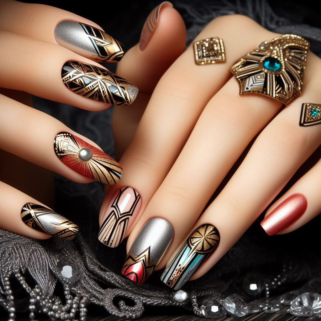 Metallic Geometry Nail Art