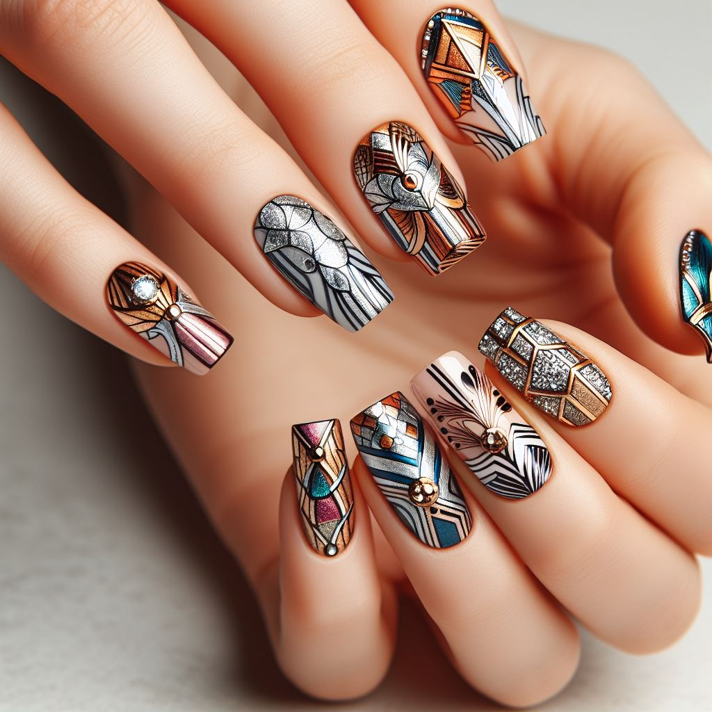 Metallic Geometry Nail Art