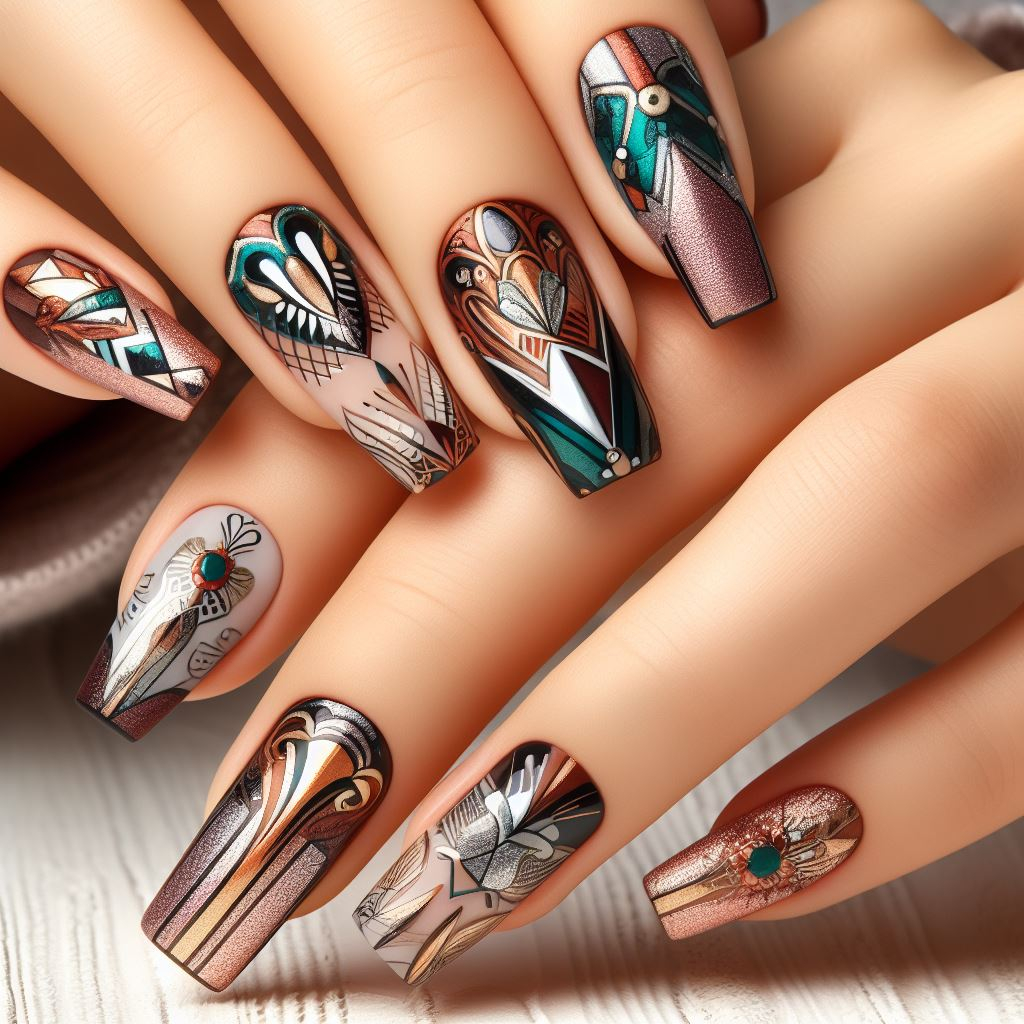 Metallic Geometry Nail Art