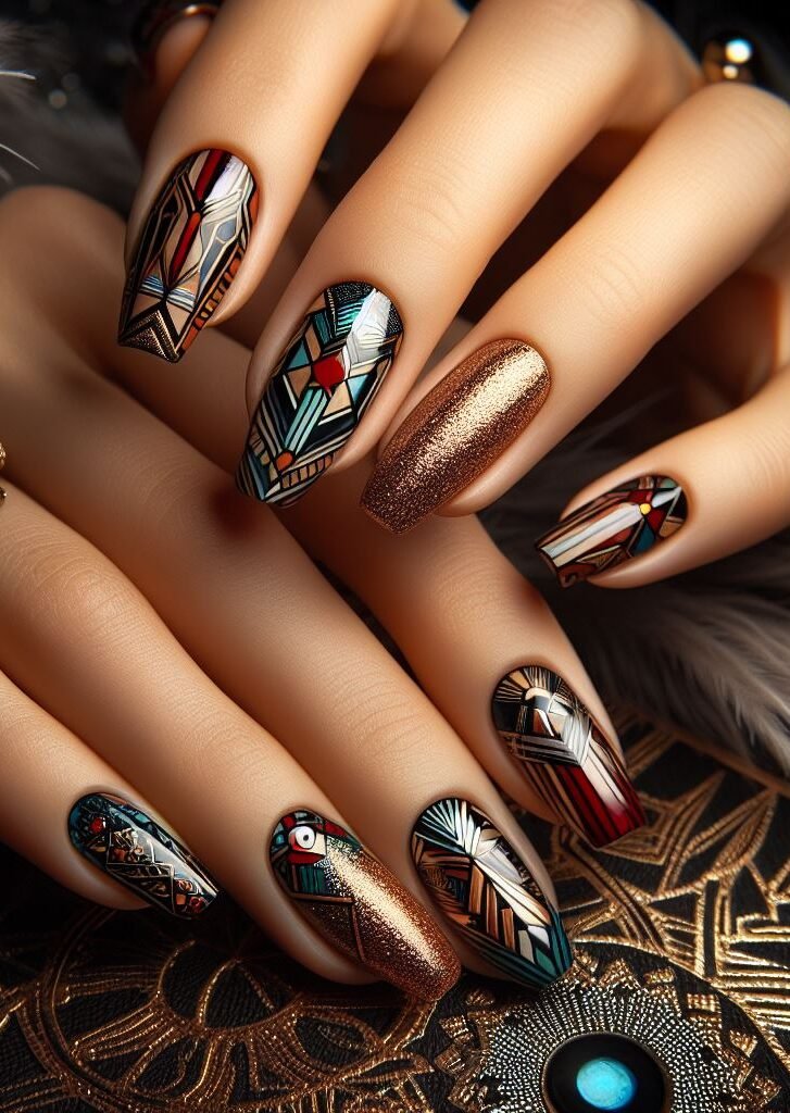 3D Dimension! Elevate your geometric nail art with a touch of 3D. Use metallic polishes to create raised shapes and lines for a truly eye-catching design.