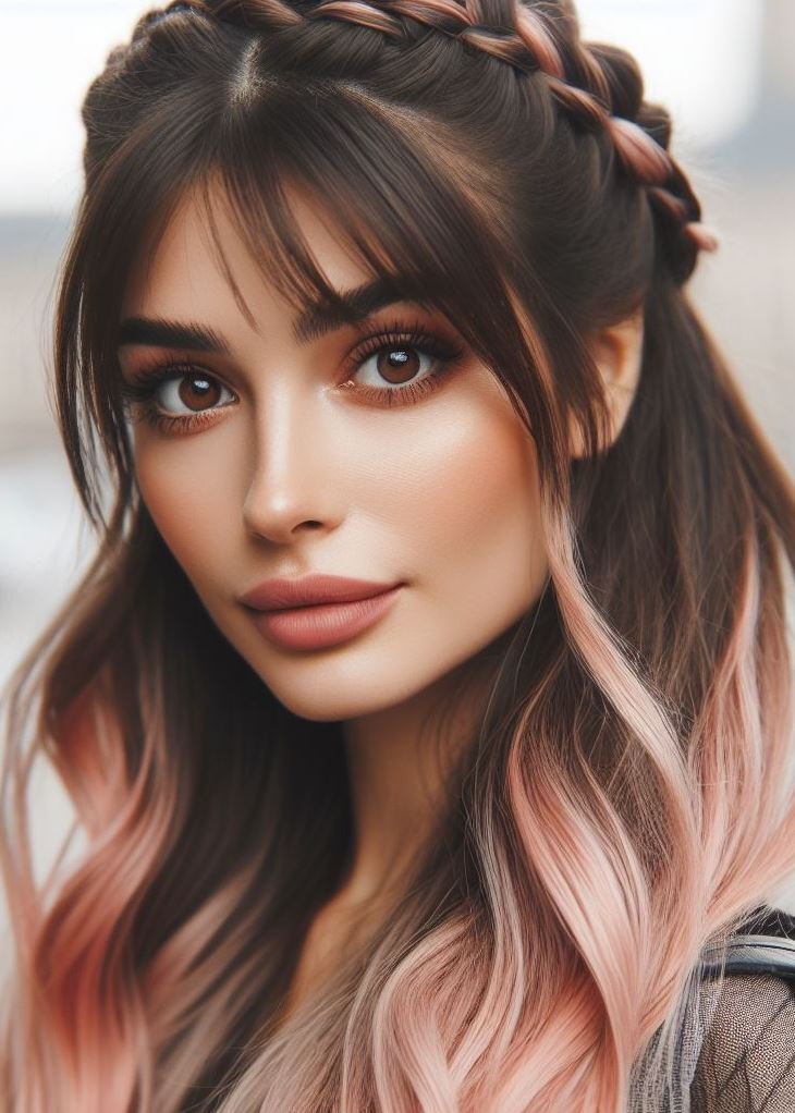 Stunning Crown Braids with Ombre Highlights: Unveiling a World of Color and Style | Pocoko Looking for a hairstyle that's perfect for any occasion? This blush pink ombre with a crown braid is the answer! #pinkhair #crownbraid #pocoko