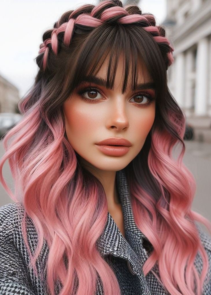 Stunning Crown Braids with Ombre Highlights: Unveiling a World of Color and Style | Pocoko Add a touch of whimsy to your look with this blush pink ombre and crown braid hairstyle. ✨ #pinkombrehair #hairstyleinspiration #pocoko
