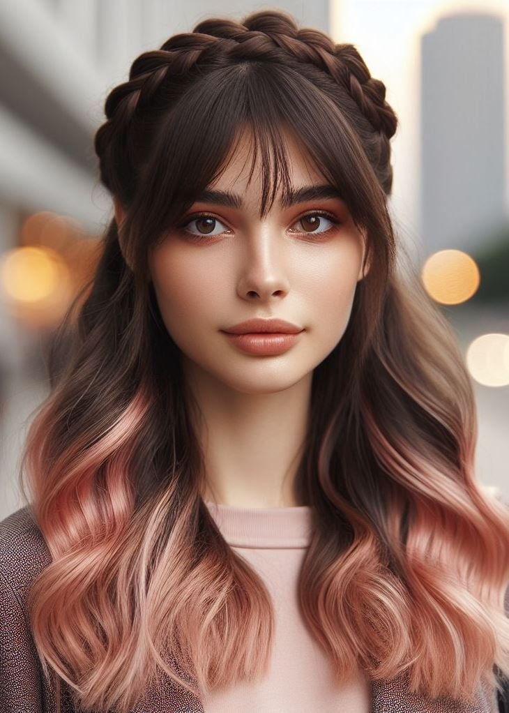 Stunning Crown Braids with Ombre Highlights: Unveiling a World of Color and Style | Pocoko This blush pink ombre with a crown braid is the perfect hairstyle for a special occasion. #pinkhairfun #easyhairstyles #pocoko