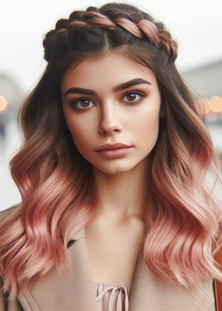 Stunning Crown Braids with Ombre Highlights: Unveiling a World of Color and Style | Pocoko Channel your inner princess with this blush pink ombre and crown braid hairstyle. #pinkhairdontcare #hairstylesforlonghair #pocoko