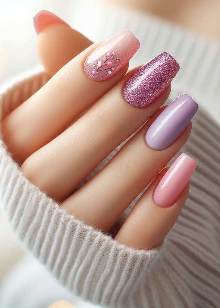 Date night nails on point! Pink & purple ombre with a hint of sparkle is undeniably romantic. ✨