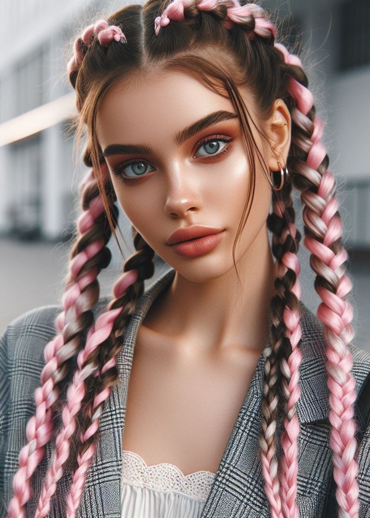 Pink Hairstyles: 22 Modern Inspirations For You To Be In Pink Paradise | Pocoko Double Dutch with a twist! Dutch braids with baby pink tips add a pop of fun and whimsy to this classic hairstyle. Perfect for a day out or a special occasion. #pinkhairstyle #pocoko #dutchbraids
