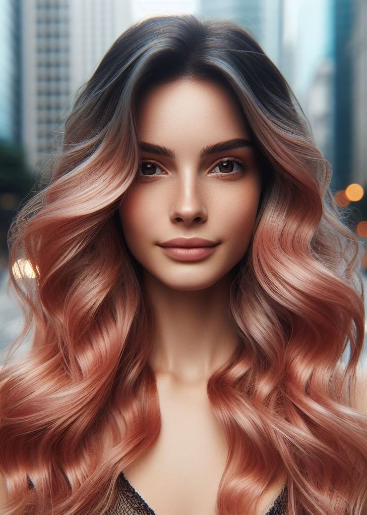 Rose gold dream hair! Soft curls & a shimmering rose gold tint add instant glam to medium hair. #mediumhair #hairstyle #pocoko #rosegoldhair
