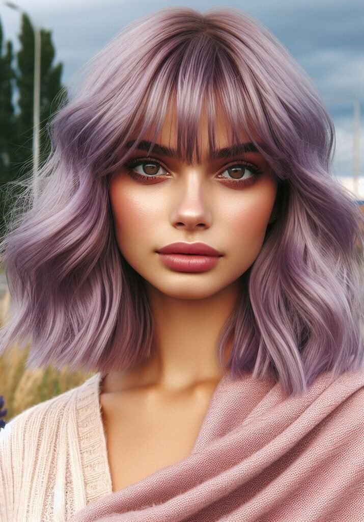 Dive into a world of enchantment with Curtain Bangs framing medium-length lilac wavy locks. This ethereal hairstyle exudes a delicate yet captivating charm, perfect for those who love to express their unique style. Embrace the magic of individuality with #CurtainBangs #LilacHair #WavyHair #POCOKO