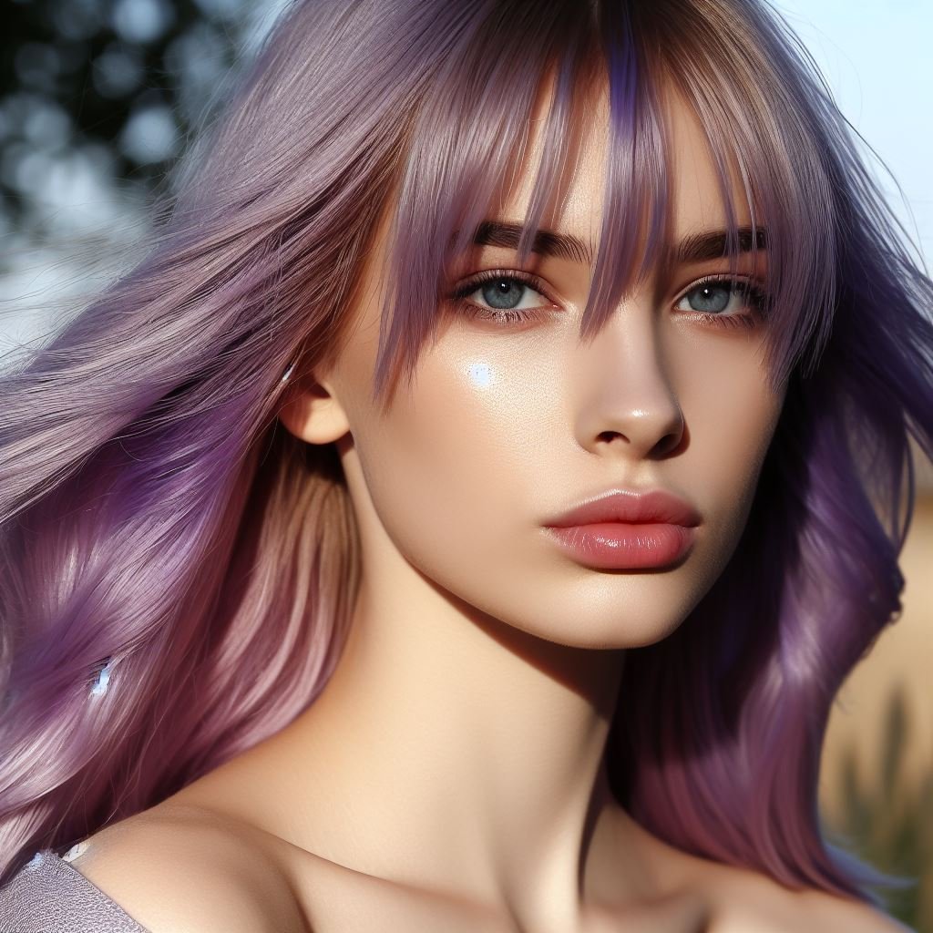 Dive into a dreamy world of pastel perfection with Curtain Bangs adorning medium-length lavender wavy locks. This enchanting hairstyle emanates soft elegance and whimsical charm, perfect for those who love to make a statement. Embrace your unique style with #CurtainBangs #LavenderHair #WavyHair #POCOKO