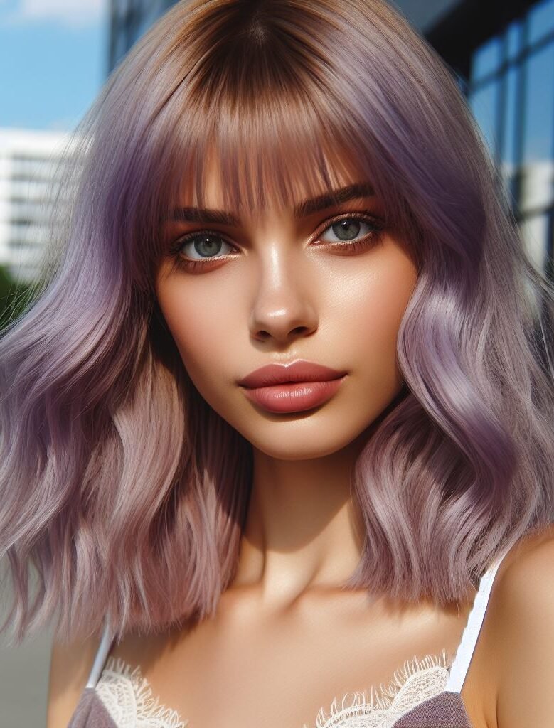 Immerse yourself in the ethereal beauty of Curtain Bangs on medium-length lavender wavy hair. This captivating hairstyle exudes a blend of soft elegance and whimsical charm, perfect for expressing individuality. Embrace your unique style with #CurtainBangs #LavenderHair #WavyHair #POCOKO