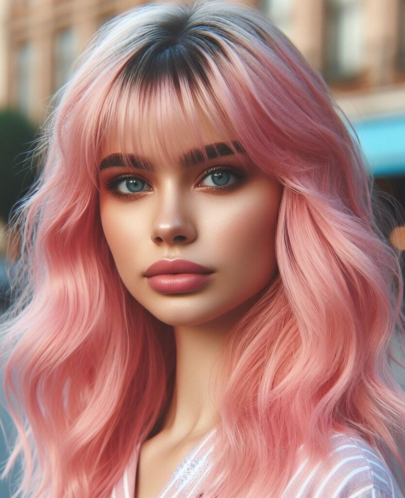 Dive into a world of soft femininity with Curtain Bangs framing medium-length pink wavy locks. This delightful hairstyle exudes a playful yet sophisticated vibe, perfect for those who love to embrace their individuality. Embrace the beauty of uniqueness with #CurtainBangs #PinkHair #WavyHair #POCOKO