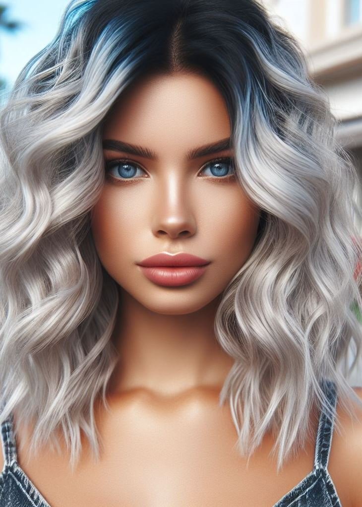 Silver & stunning! Medium hair styled with voluminous waves and a platinum silver shade adds instant volume and shine. #pocoko #silverhighlights #hairstyle