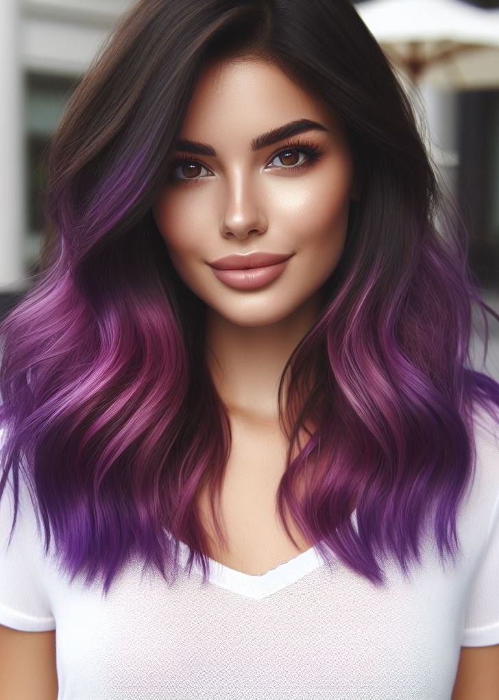 Frame your face in violet magic! Face-framing layers and deep violet highlights add dimension and a touch of whimsy to medium hair. #pocoko #purplehair #mediumhair