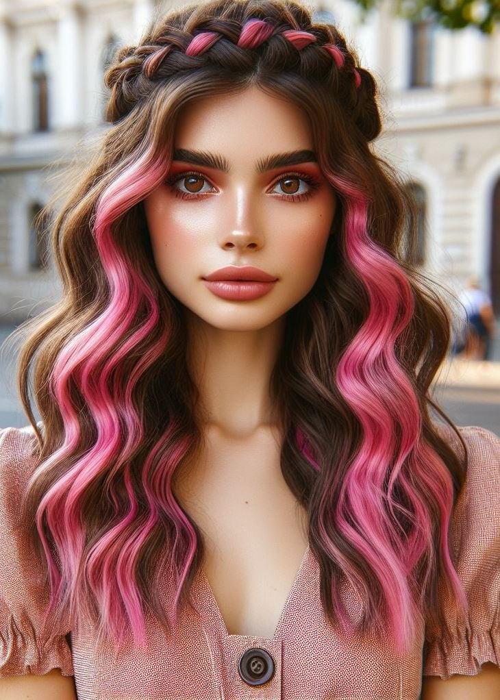 Stunning Crown Braids with Ombre Highlights: Unveiling a World of Color and Style | Pocoko Get ready to turn heads with this show-stopping bubblegum pink ombre and crown braid hairstyle! #pinkhairlife #hairstyleideas #pocoko