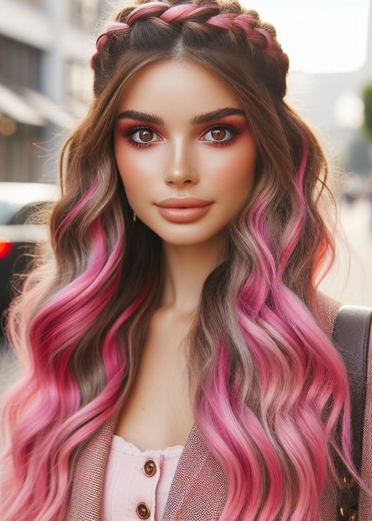 Stunning Crown Braids with Ombre Highlights: Unveiling a World of Color and Style | Pocoko This playful bubblegum pink ombre with a crown braid is perfect for a fun day out! #pinkhairfun #easyhairstyles #pocoko