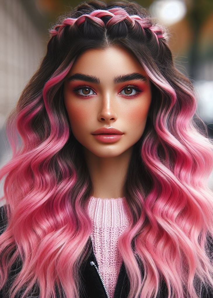 Stunning Crown Braids with Ombre Highlights: Unveiling a World of Color and Style | Pocoko Add a touch of magic to your look with this enchanting bubblegum pink ombre and crown braid. ✨ #pinkhairlove #hairstylesbytutorial #pocoko