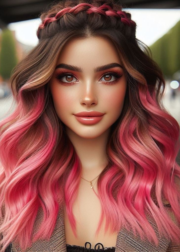 Stunning Crown Braids with Ombre Highlights: Unveiling a World of Color and Style | Pocoko This bubblegum pink ombre with a crown braid is the hairstyle that screams "summer vibes"! ☀️ #pinkombrehair #hairstylesforlonghair #pocoko