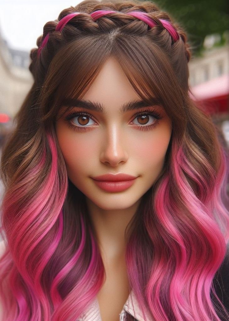 Stunning Crown Braids with Ombre Highlights: Unveiling a World of Color and Style | Pocoko Stand out from the crowd with this vibrant bubblegum pink ombre and crown braid combo! #bubblegumhair #hairstylesforteens #pocoko