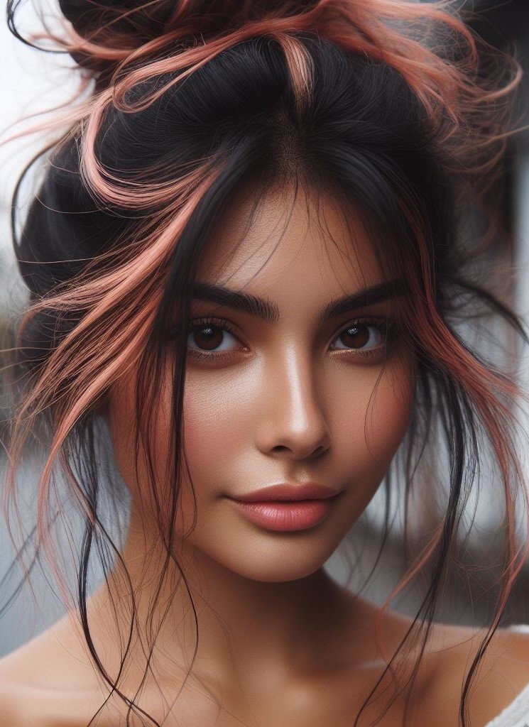 Pink Hairstyles: 22 Modern Inspirations For You To Be In Pink Paradise | Pocoko Rock a playful look with a messy bun and pink highlights! This hairstyle is both stylish and easy to achieve. #pinkhairstyle #pocoko #pinkhair #hairgoals