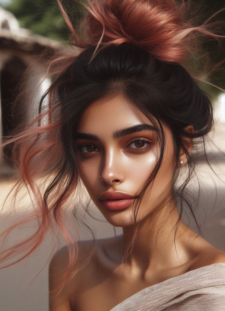 Pink Hairstyles: 22 Modern Inspirations For You To Be In Pink Paradise | Pocoko Pink Hairstyles. Add a pop of color to your everyday bun with pink highlights! #pinkhairstyle #pocoko #colorfulhair