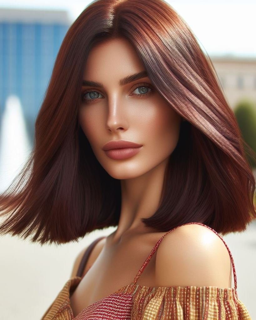 Rich chocolate brown hair with a blunt cut is a timeless and chic combination for medium hair. ✨ #hairstyles #haircolor #pocoko