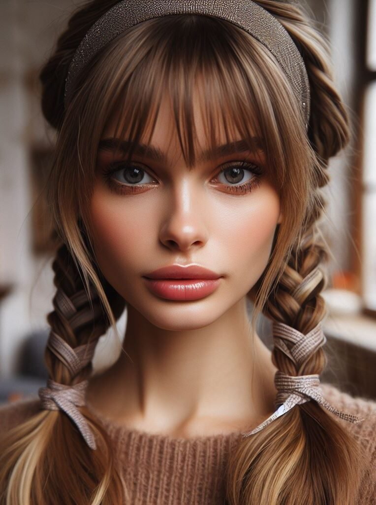 Enhance your style with Curtain Bangs paired with a delightful Headband and Braided Pigtails Hairstyle. This playful yet chic combination adds a whimsical touch to your look, suitable for various occasions. Embrace your versatile style with #CurtainBangs #HeadbandHairstyle #BraidedPigtails #POCOKO