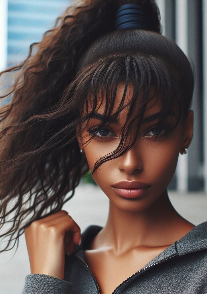 Elevate your style with Curtain Bangs complementing a chic Textured Ponytail Hairstyle. This modern and versatile look adds sophistication to any outfit, perfect for both casual and formal occasions. Embrace your unique style with #CurtainBangs #TexturedPonytail #HairstyleInspiration #POCOKO