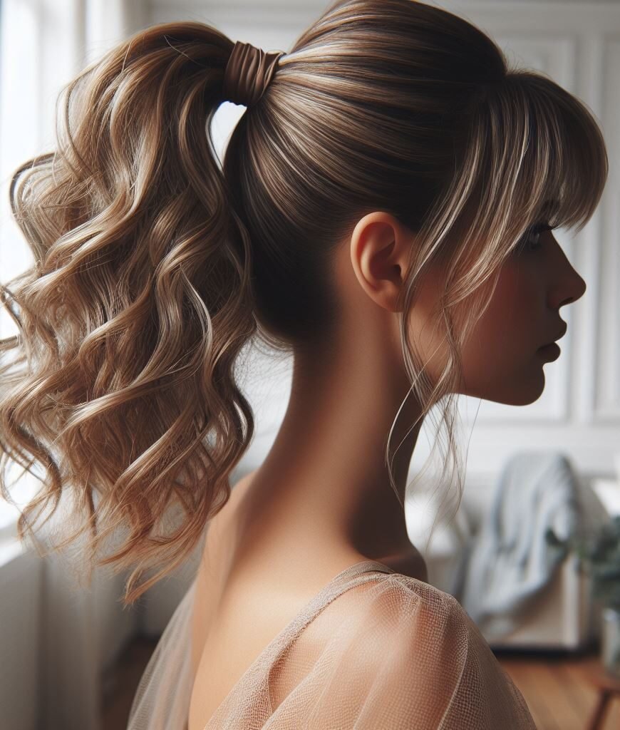 Enhance your look with Curtain Bangs styled into a sleek Textured Ponytail Hairstyle. This contemporary and versatile choice adds a touch of elegance to any outfit, suitable for various occasions. Embrace your individuality with #CurtainBangs #TexturedPonytail #HairstyleInspiration #POCOKO