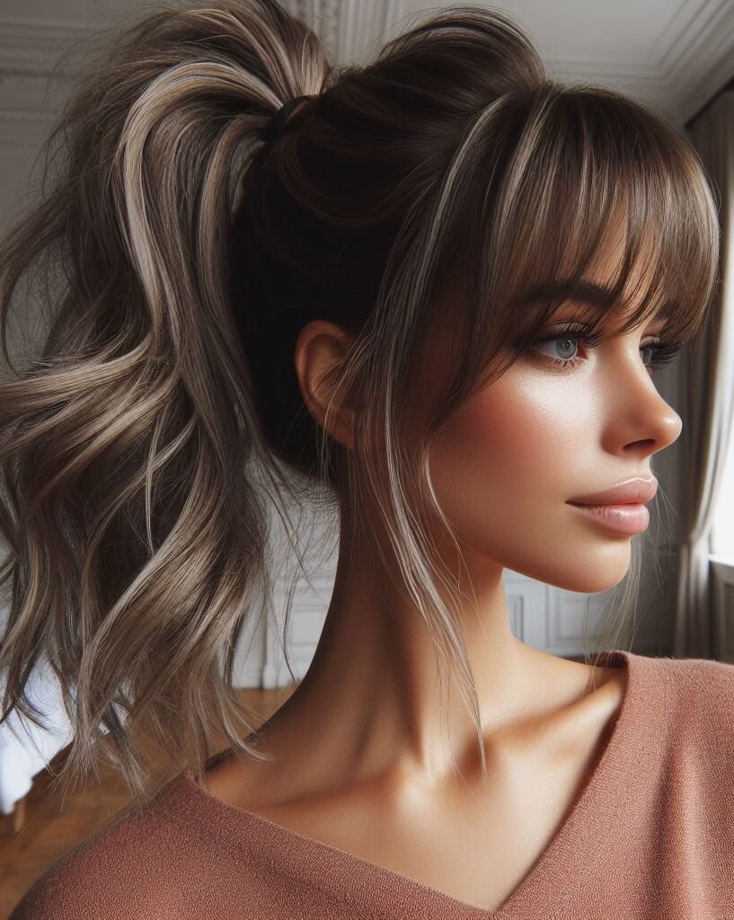 pgrade your look with Curtain Bangs styled in a sleek Textured Ponytail Hairstyle. This contemporary and adaptable choice brings a touch of elegance to any ensemble, suitable for various settings. Embrace your individuality with #CurtainBangs #TexturedPonytail #HairstyleInspiration #POCOKO