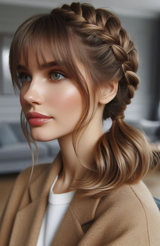 Upgrade your look with Curtain Bangs styled in a stunning Braided Bangs Hairstyle. This intricate and elegant choice adds a touch of sophistication to any outfit, suitable for various occasions. Embrace your unique style with #CurtainBangs #BraidedBangs #HairstyleInspiration #POCOKO