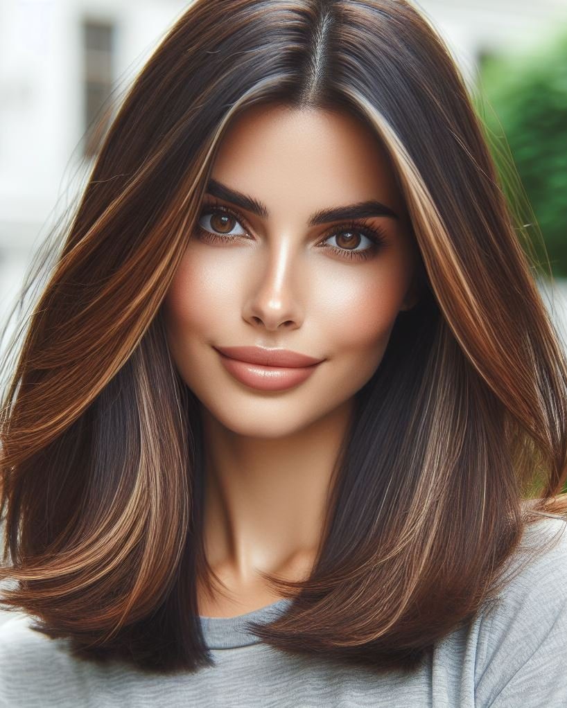 Shine bright like a chestnut! ✨ A polished blowout with chestnut brown highlights adds volume, dimension, and a touch of warmth to your medium hair. #mediumhairstyle #blowoutgoals #pocoko