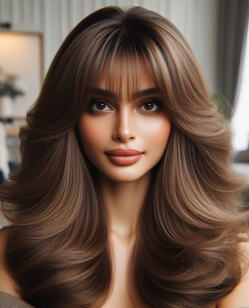 Elevate your look with Curtain Bangs styled in a Middle Part Blowout, showcasing voluminous hair. This glamorous and versatile hairstyle adds a touch of elegance and sophistication to any ensemble, perfect for making a statement. Embrace the voluminous trend with #CurtainBangs #MiddlePartBlowout #VoluminousHair #POCOKO