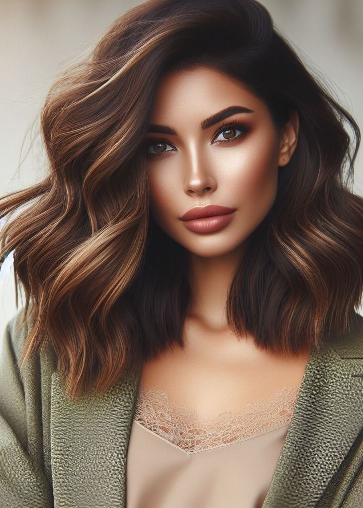 Classic beauty with a modern twist! Rich espresso hair color adds depth, while a voluminous blowout creates a touch of drama on medium hair. #mediumhairstyle #brunettevibes #pocoko