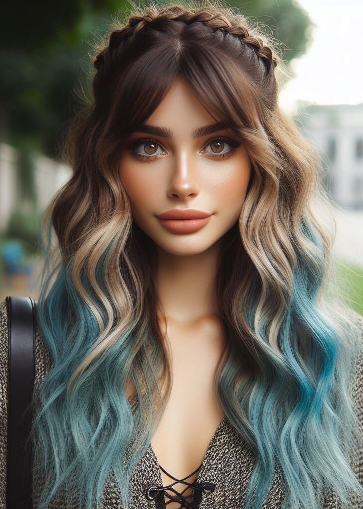 Stunning Crown Braids with Ombre Highlights: Unveiling a World of Color and Style | Pocoko This baby blue ombre with a crown braid adds a touch of cool elegance to your look. #bluehairgoals #hairstylesforlonghair #pocoko