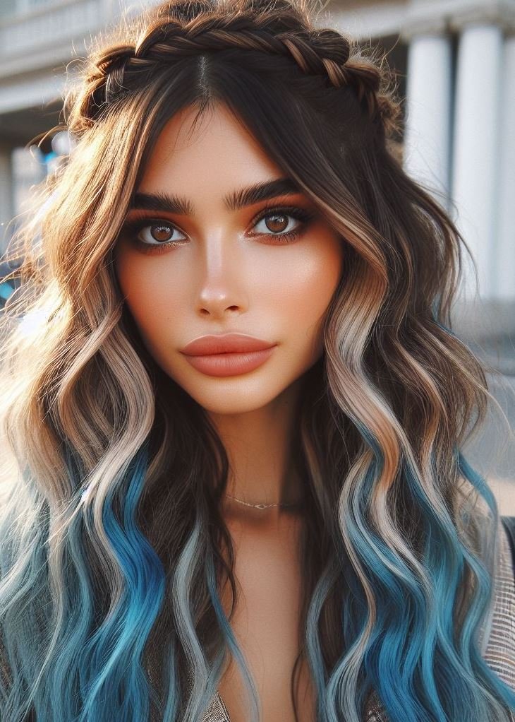 Stunning Crown Braids with Ombre Highlights: Unveiling a World of Color and Style | Pocoko Channel your inner ice princess with this enchanting baby blue ombre and crown braid combo. ❄️ #babybluehair #hairstylesforteens #pocoko