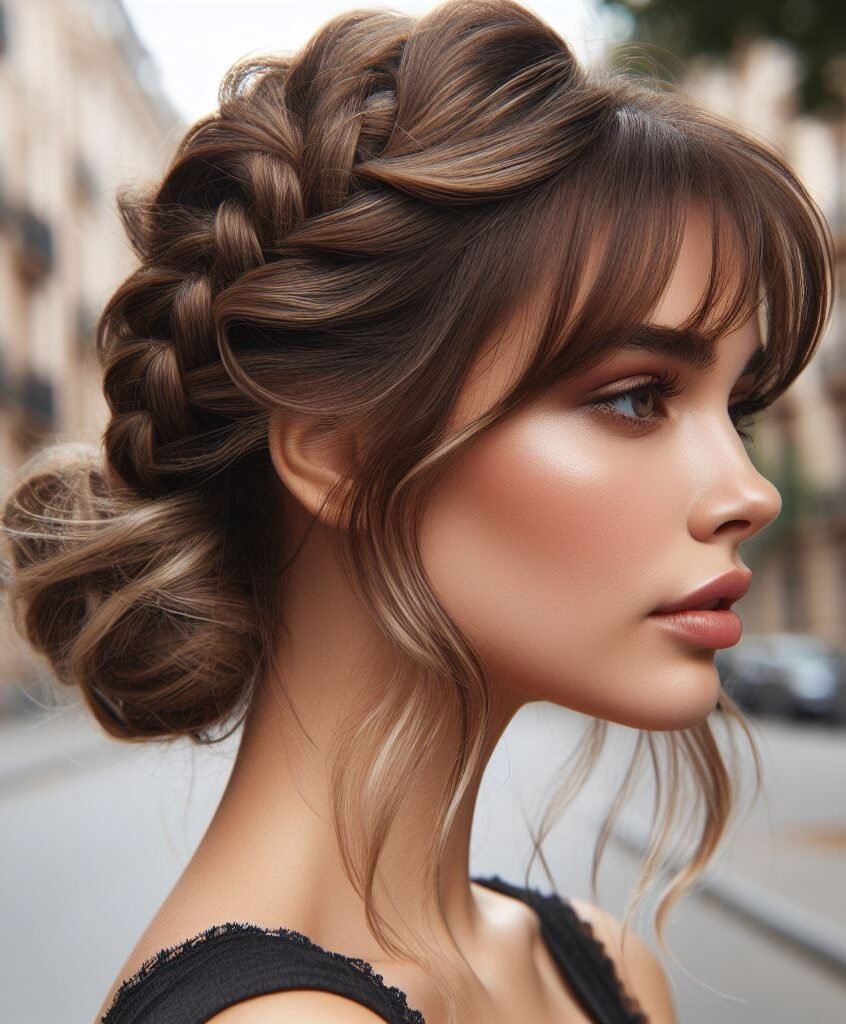 Classic elegance meets modern cool! This hairstyle features effortlessly chic curtain bangs framing the face, while a French twist adds a touch of sophistication and keeps hair neatly secured. Perfect for work, weddings, or a night out! #pocoko #curtainbangs #frenchtwist #updo hairstyles