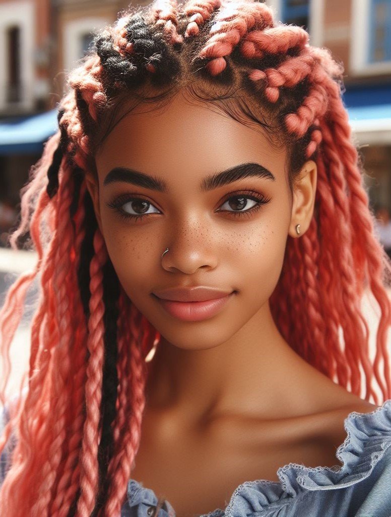 Pink Hairstyles: 22 Modern Inspirations For You To Be In Pink Paradise | Pocoko Pink Hairstyles. Stand out from the crowd with this unique hairstyle! Half-up half-down coral pink hair with braids is both trendy and eye-catching. #pinkhairstyle #pocoko #pinkhair #hairgoals