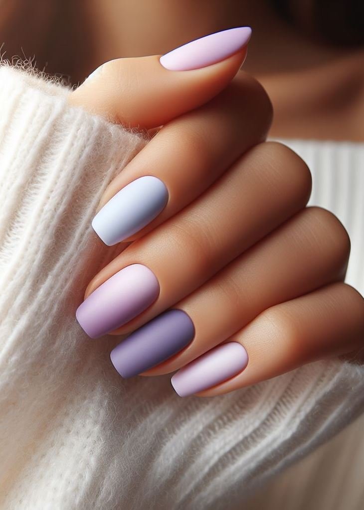 Elevate your everyday mani with a matte lavender to lilac ombre. The perfect balance of soft & chic.